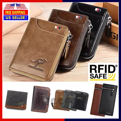 Mens RFID Blocking Leather Wallet Credit Card ID Holder Zipper Purse Waterproof • $10.03