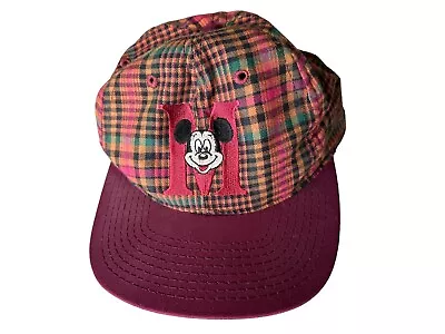 Vintage Disney Mickey Mouse  M  Logo Snapback Hat 90s Plaid Cap Disneyland • $14.99