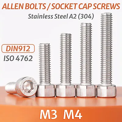 M3 M4 (304) A2 Stainless Steel Allen Bolts Socket Cap Screws Hex Head DIN912 • $3.85