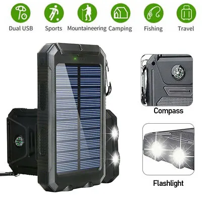 $19.52 • Buy 900000mAh Portable Solar Panel 2USB LED External Battery Power Bank Pack Charger
