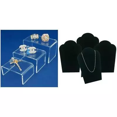 Clear Acrylic Risers Jewelry Displays & Black Velvet Necklace Bust Kit 7 Pcs • $19.04