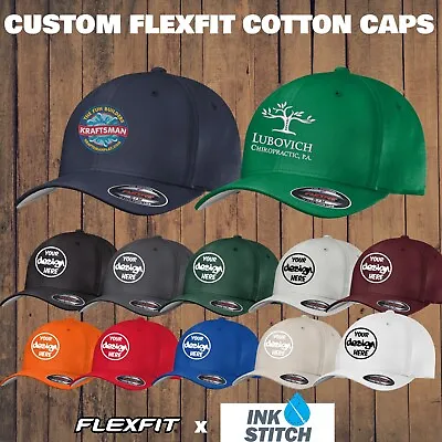 Ink Stitch Custom Logo Texts Stitching Personalized Flexfit® Cotton Twill Cap • $29.99