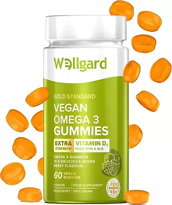 Vegan Omega 3 Gummies By Wellgard - Chewable Algae-Derived DHA & ALA Omega 3 S • £10.60
