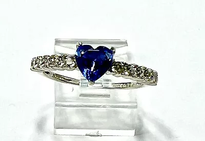 Heart Shape Tanzanite Rhodium Plated 925 Sterling Silver Solitaire Accents Ring • £86.61