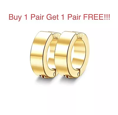 Clip On Hoop Earrings Non-Piercing Fake Ear Clip Unisex Men Women Gold 1 Pair • £3.99