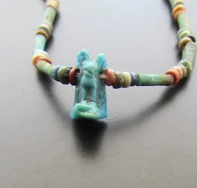 NILE  Ancient Egyptian Cat Amulet Mummy Bead Necklace Ca 600 BC • $120