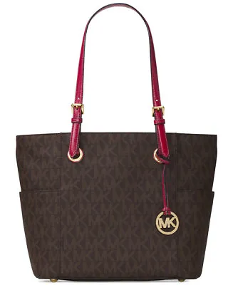 Michael Kors Jet Set Signature EW Tote Brown Cherry Red *Non Outlet* • $212