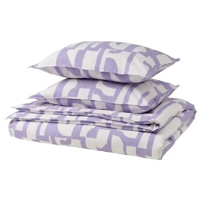 🚨 IKEA BERGHEMLOCK Duvet Cover & 2 Pillowcases. White/Lilac. 200x200/50x60cm • £23.99