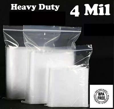 Zip Seal Plastic Bags Heavy Duty 4Mil Clear Reclosable Top Lock Baggies 4 Mil • $12.96