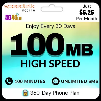 SpeedTalk Mobile $75 Prepaid SIM Card 5G 4G LTE No Contract 360 Days Phone Plan • $75