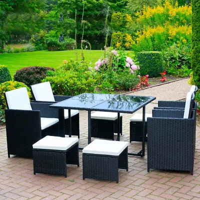 £999.95 • Buy Rattan Cube Garden Furniture Set Rattan Table Chairs Outdoor Patio Black Wicker