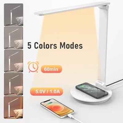 Foldable LED Desk Lamp Light Touch Control Wireless Charge Eye Caring Night Lamp • $15.99