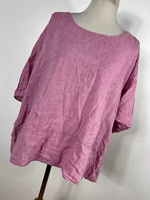 Pure J Jill L Large Shirt Top Pink Love Linen Short Sleeve Lightweight Woman C3 • $22.20