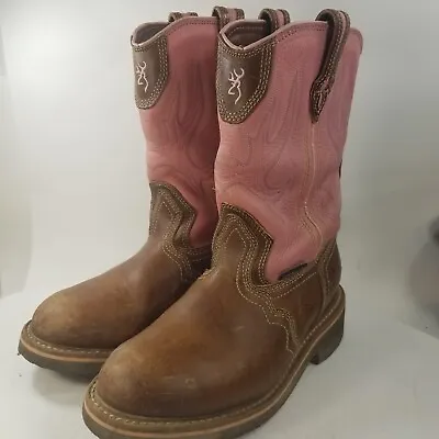Vintage Browning Pink Brown Leather Boots Womens Size 7 M Vibram Soles • $59.99