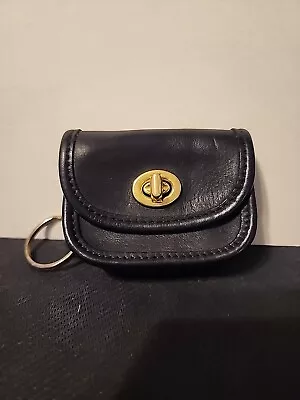 Vintage Coach Coin Purse Mini City Turnlock Black Leather Key Chain  • $80