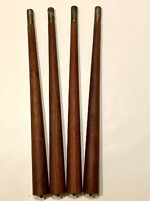 Set Of 4 Mid Century Tapered Wood Walnut Table Legs 16 3/4” Brass Ends • $29.95