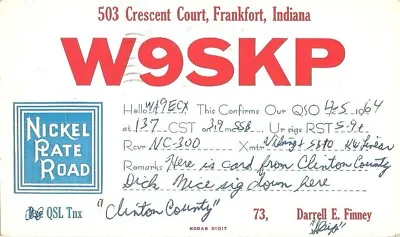 W9SKP Frankfort Indiana Vintage 1964 QSL Post Card. Amateur (Ham) & CB Radio. • $2.99