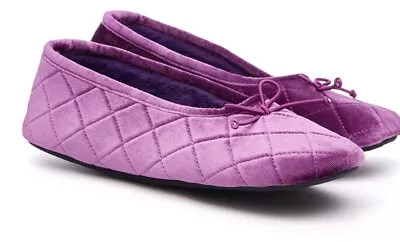 Velvet Faux Fur Lined Slippers With Bow Magenta Size 6 New Sealed In Its Bag • £10