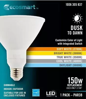 EcoSmart PAR38 150W Equivalent Outdoor LED Flood Light Bulb - Dimmable • $15.99