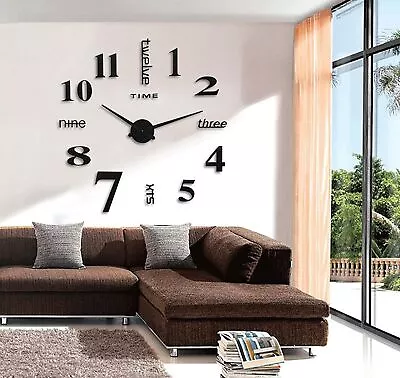 3D Dimensional Clock Wall Decal Decorative Clock DIY Wall Clock Luminous Mute • £2.81