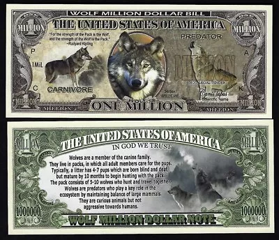 Wolf Million Dollar Novelty Bill With Facts - Lot Of 2 Bills • $2.49