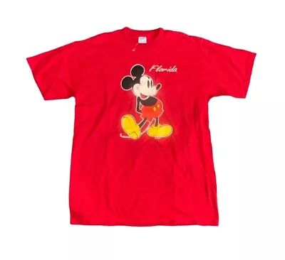 Vintage Mickey Mouse Velva Sheen Florida Red S/S T Shirt Size Medium USA • $21.59