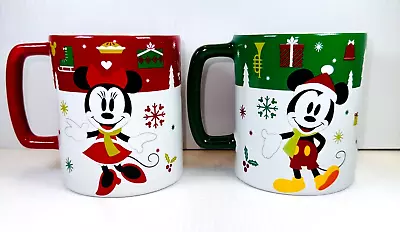 Disney Store Mickey & Minnie Mouse Coffee Mug Christmas Round Red 20oz Set Of 2 • $24.99