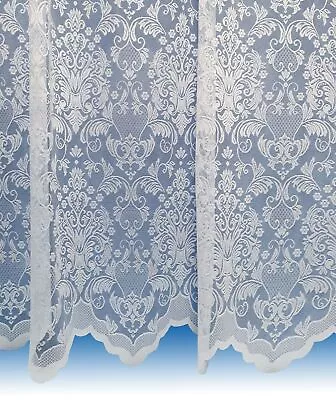 DAMASK VINTAGE STYLE WHITE NET CURTAINS LONG (DROPS 70 -90  X 1-10 METRES WIDE) • £8.25