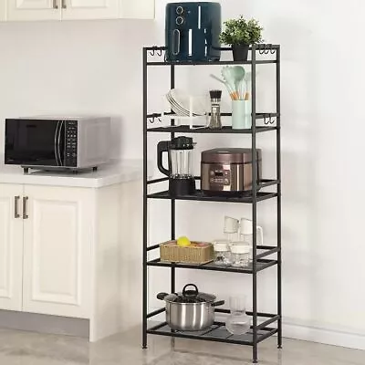 5-Tier Storage Racks - Metal Industrial Standing Shelf Units With 10 HooksBlack • $41.84