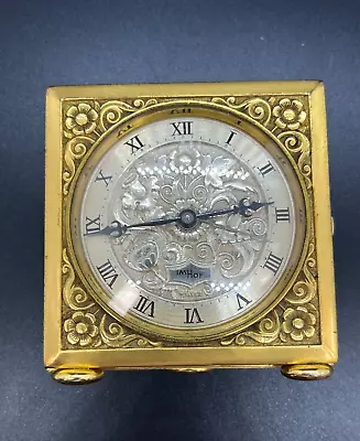 IMHOF 15 Jewels Swiss Antique Gold Plated Travel 8 Day Alarm Clock • $243.67