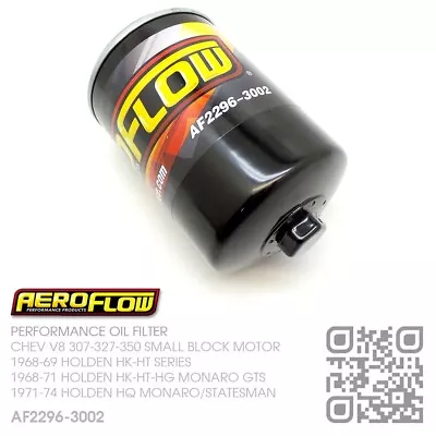 Aeroflow  Oil Filter  Chev V8 307-327-350 Sbc [holden Hk-ht-hg-hq & Monaro] • $29.50