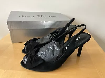 Black Suede Open Toe Slingback Shoes With Bow Size EU 39 1/2 JANE SHILTON • £14.99