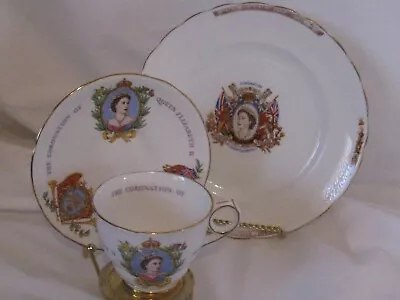 Queen Elizabeth Coronation 1953 Royal Stafford Cup Saucer Victoria Plate Stands- • $75