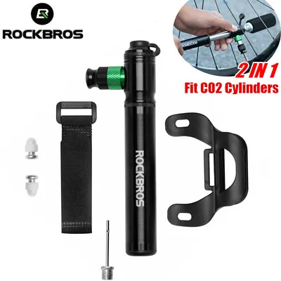 ROCKBROS 2in1 Alloy Mini Bike Pump CO2 Air Inflator Valve AV FV Bicycle Pump • $19.89