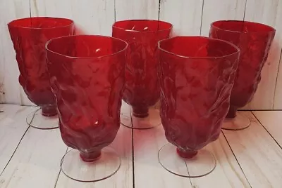 5 Driftwood Seneca Red Goblet Water Clear Footed Tumblers Crinkle 5.5  • $34.99