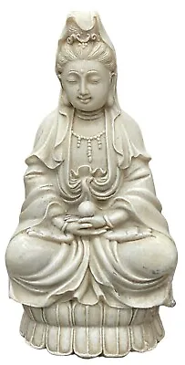 Kwan Yin Sitting In Lotus Flower Posture Chinese Vintage Resin Statue Figurine • $1