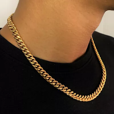 8mm Miami Cuban Link Chain Necklace 18K Gold Plated Rapper VVS Jewellery Real • £45