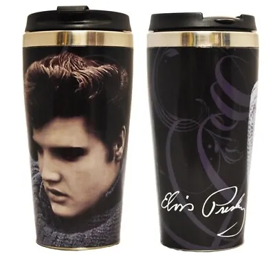 Elvis Presley Black Steel Travel Mug  Hot Or Cold Beverages - Thermo - New • $15.95