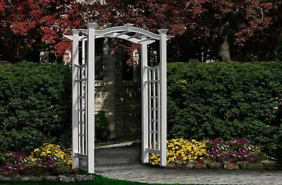 White Swoop Arch Vinyl Arbor Weather Resistant Garden Trellis Sturdy Attractive • $418.96