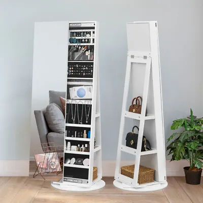 Jewelry Armoire Cabinet Standing Book Organizer Full Length Mirror 360° Swivel • $163.99