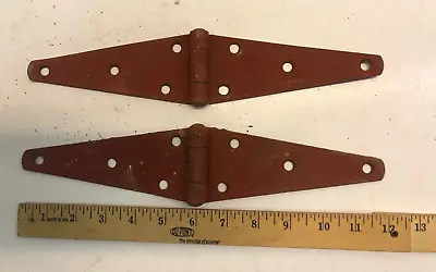 Pair Large Vintage 21'' Farm Barn Door Gate Strap Hinges Old Red Paint Patina • $22