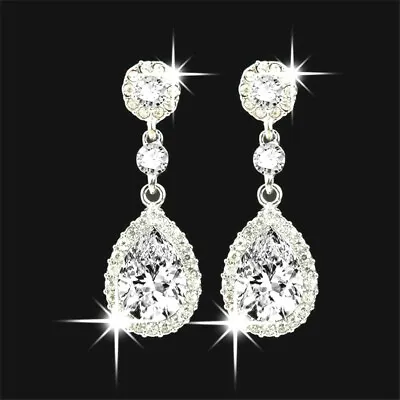 Silver Crystal Rhinestone Big Long Drop Dangle Diamante Bridal Wedding Earrings • £4.99