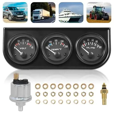 2  52mm 3-in-1 Auto Car Triple Gauge Set Kit Water Temp Oil Pressure Volt Meter • $27