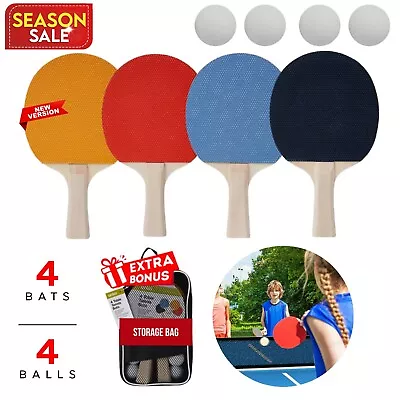 4Pcs Wood Table Tennis Racket Set Ping Pong Paddle Bat And Training Balls + Bag • $29.83