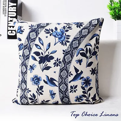 Classic Blue/Cream Hamptons Chinoiseries Porcelain Cushion Cover/Pillow Case • $14.90