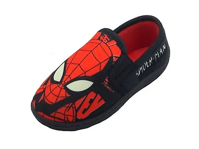 Boys Spiderman Slippers Glow In The Dark Eyes Size 7-2 Red Spidey & Friends Kids • £12.99