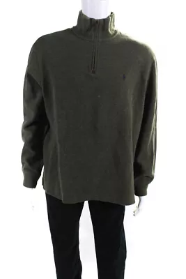 Polo Ralph Lauren Mens Half Zip Turtleneck Solid Cotton Sweater Green Size Large • $40.81