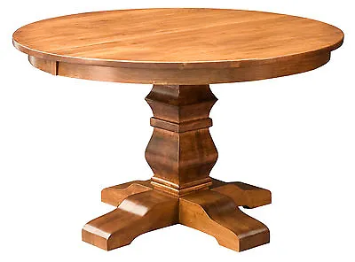Amish Round Dining Table Turned Single Pedestal Solid Wood Expandable 48 54  • $1850