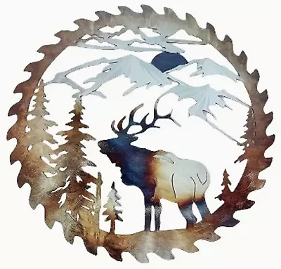 Metal Elk Circle Saw Wall Art Décor Sign Mountains Forest Hunting Tree Nature • $15.97