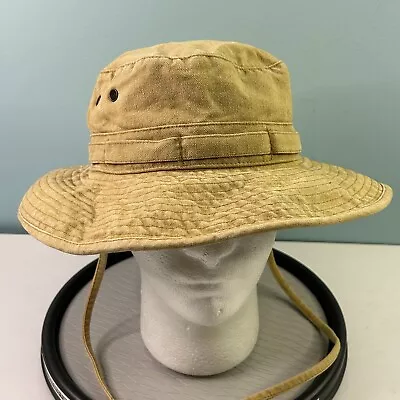 Eddie Bauer Fishing Sun Hat Size S/M Khaki Bucket Strap Cord Vented Cotton • $12.99